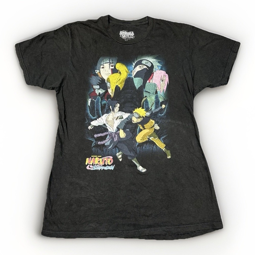 Naruto Shippuden Ripple Junction Black Graphic T-Shirt Men Medium Sasuke Kakashi